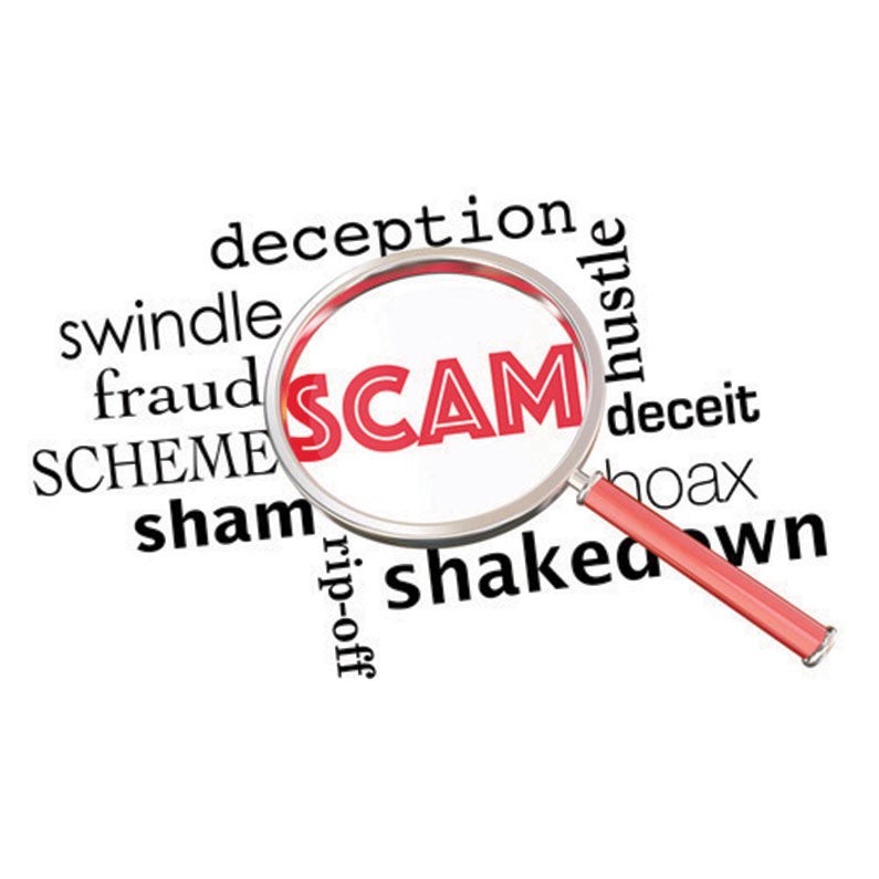 scam in red text