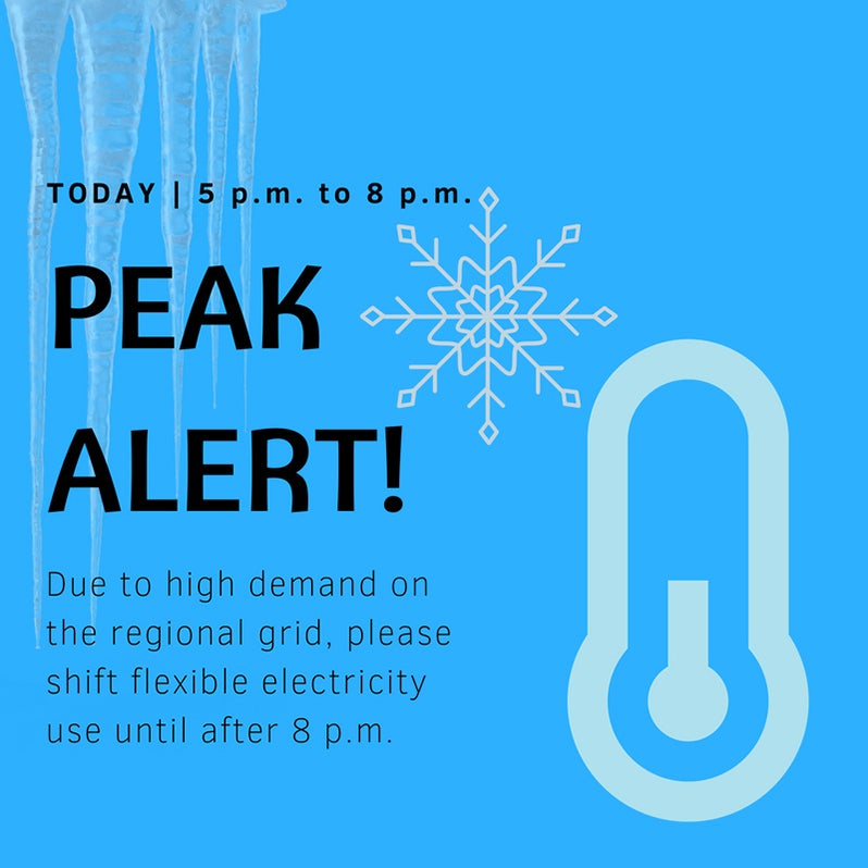 peak alert text with thermometer and snowflake